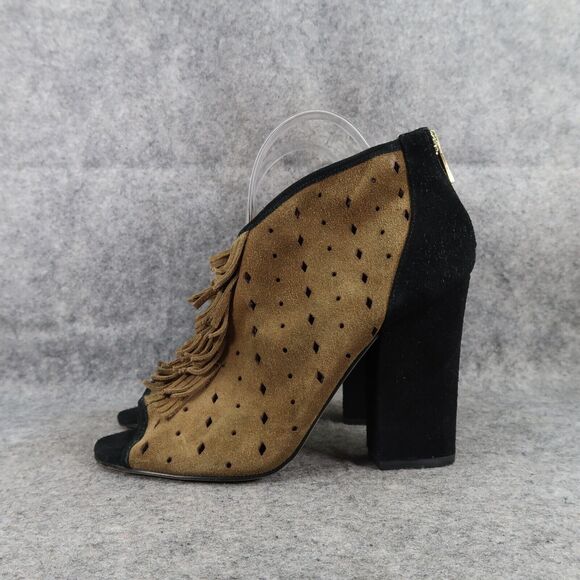 Jessica Simpson Shoes Womens 8.5 Bootie Fringe Open Toe Two Tone Leather Fashion - Picture 4 of 13